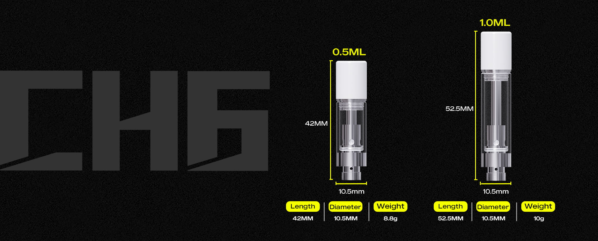 5 mL and 1.0mL Ceramic Tip 510 Thread Vape Cartridge